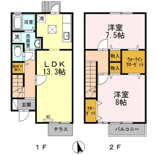 広島県福山市新涯町5-10-38【テラスハウス】の間取り