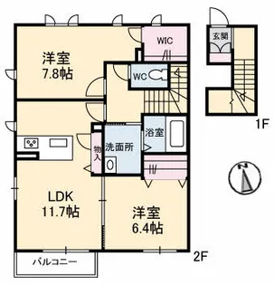 サンビレッジ B棟【102号室】の間取り
