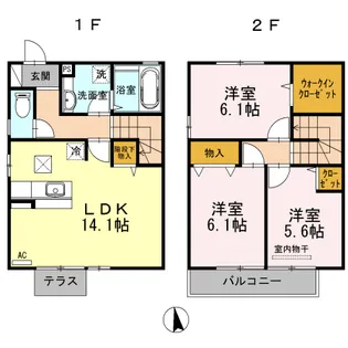 広島県福山市新涯町1-36-30-1【テラスハウス】の間取り