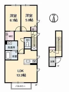 リラフォート東手城3丁目【201号室】の間取り
