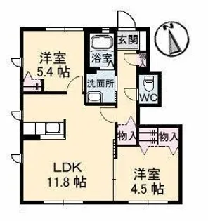 ヴィラシオン木之庄 B棟【201号室】の間取り