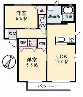 グリーンパークNishina A棟【202号室】の間取り