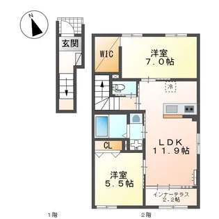 ハレカピリナ新涯【202号室】の間取り