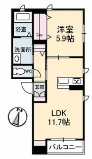グランベレオ手城【102号室】の間取り