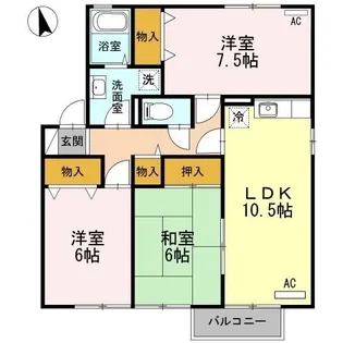 セジュール岡本 E棟【101号室】の間取り