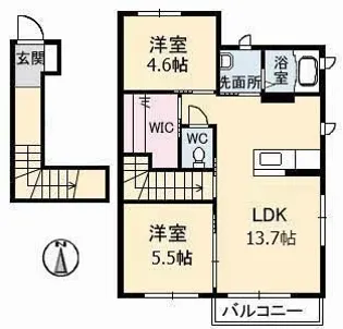 クレセオセブン B棟【201号室】の間取り