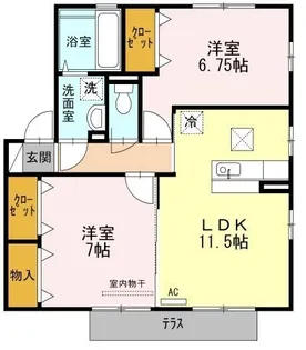 グランドール D棟【101号室】の間取り