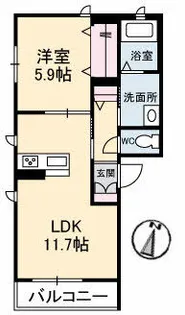 グランベレオ手城【201号室】の間取り