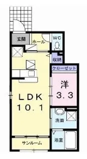 宇多津町新開アパート【102号室】の間取り
