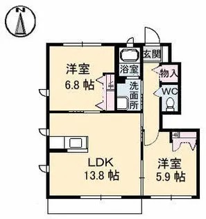 パインテイル B棟【102号室】の間取り