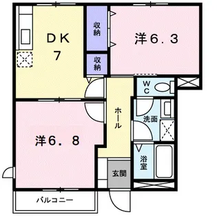 まっちゃハウス Ⅱ D【101号室】の間取り