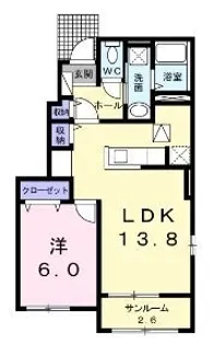 ラ ヴィータ ローザⅡ【101号室】の間取り