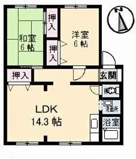 サンビレッジ高松 K棟【102号室】の間取り