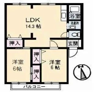 サンビレッジ高松 B棟【202号室】の間取り