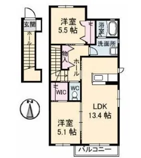ウィステリア A棟【201号室】の間取り