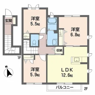 オレンジホップ C棟【201号室】の間取り