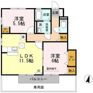 フローラルガーデン土器東【103号室】の間取り