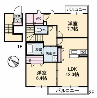 プロヌーブ丸亀【201号室】の間取り