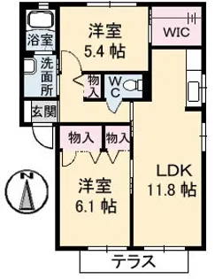 オレンジカーサ 弐番館【201号室】の間取り