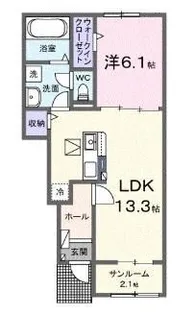 JADA HOUSE滝宮G【102号室】の間取り