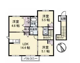 プランドール B棟【202号室】の間取り