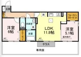 リリックガーデン A棟【103号室】の間取り