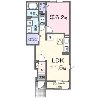 ル ボヌール三木Ⅶ【103号室】の間取り