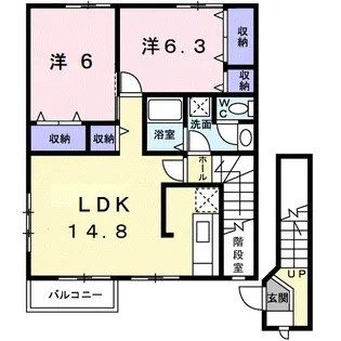 コートヤードB【201号室】の間取り