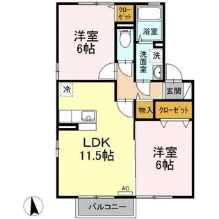 リジェールB棟【202号室】の間取り