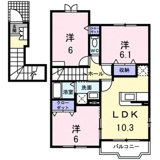 レインボーサウス ウエストB【201号室】の間取り