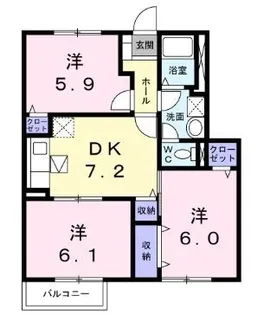 パレス ニュールミネⅡ B【102号室】の間取り