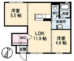 グランドメゾンKYAMO B棟【0102号室】の間取り