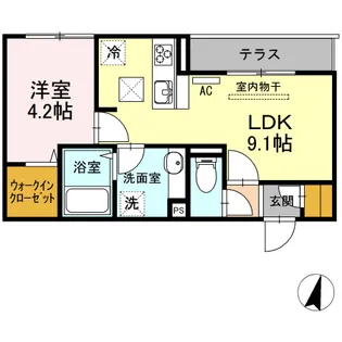 ヴィルヌーヴ ドゥ【0102号室】の間取り