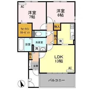 カーサ セレーノ B棟【0202号室】の間取り