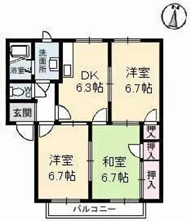 フレグランスみどり A棟【0202号室】の間取り