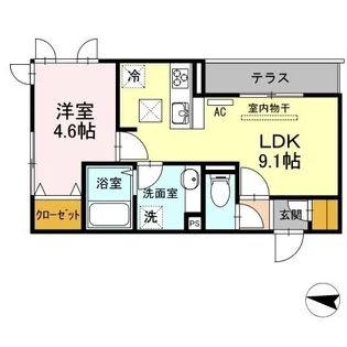ヴィルヌーヴ アン【0102号室】の間取り