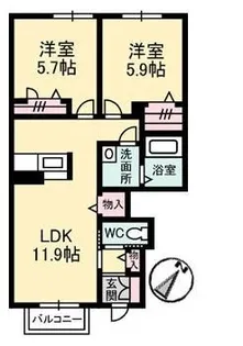 ガーデンズ多治米 B棟【0102号室】の間取り