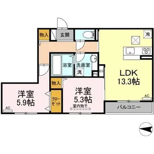 グランシャリオ東深津【0101号室】の間取り