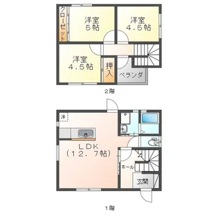 広島県福山市大門町3-20-8-1【一戸建】の間取り