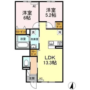 アロモントB棟【0102号室】の間取り