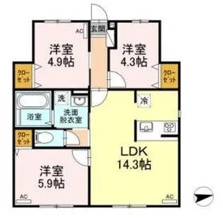 HERCULE B棟【0101号室】の間取り