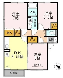 サニープレイス福山 M棟【0201号室】の間取り