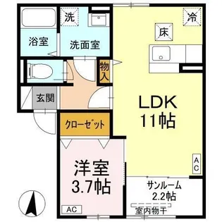 ヴィークコート手城【0102号室】の間取り