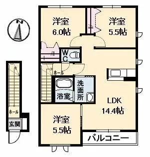 スカイハイツ坪生 B棟【0203号室】の間取り