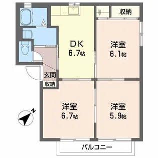 カーレントティエラ C棟【0202号室】の間取り