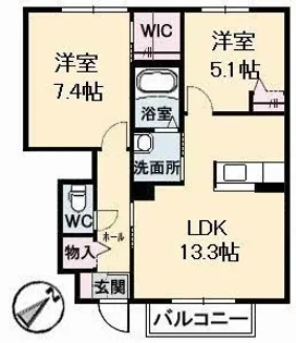 シャルムハイツ B棟【0102号室】の間取り