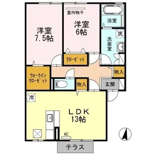 グレイスヒルズ蔵王 D棟【0201号室】の間取り