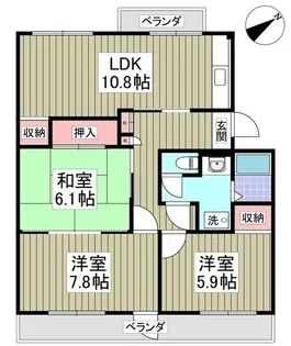東大宮ハウス2号棟【406号室】の間取り
