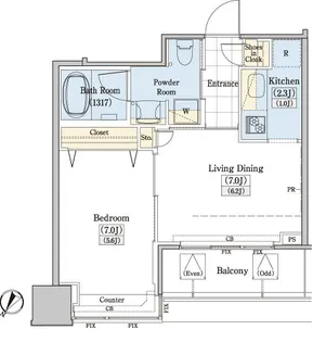 レジディアタワー上池袋【TW-1509号室】の間取り