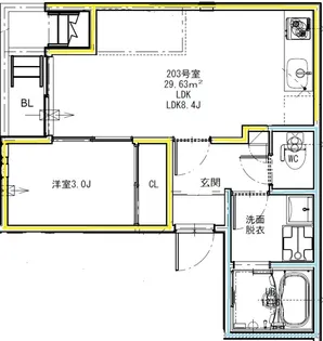 GRANDTIC 九品寺【203号室】の間取り
